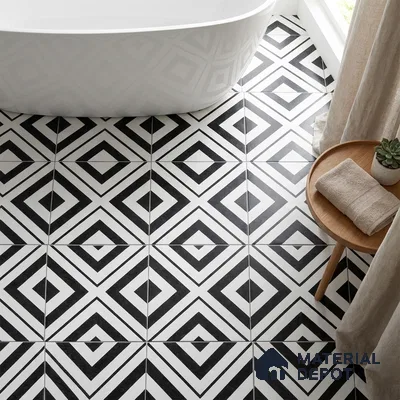 Moroccan Floor & Wall Tile TL 07312 Mono Cross 1 ft x 1 ft Ceramic Matte Finish - 9 mm | Suitable For Kitchen, Bathroom, Living Area | Please Expect a Slight Variation of Pattern (Sample)