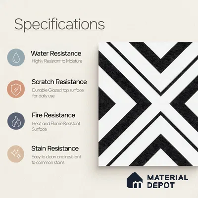 Moroccan Floor & Wall Tile TL 07312 Monochrome Cross 1 ft x 1 ft Ceramic Matte Finish - 9 mm | Suitable For Kitchen, Bathroom, Entryway | Please Expect a Slight Variation of Pattern