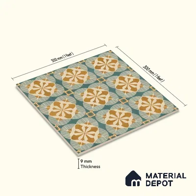 Moroccan Floor & Wall Tile TL 07313 Golden Lattice 1 ft x 1 ft Ceramic Matte Finish - 9 mm | Suitable For Kitchen, Bathroom, Dining Area | Please Expect a Slight Variation of Pattern
