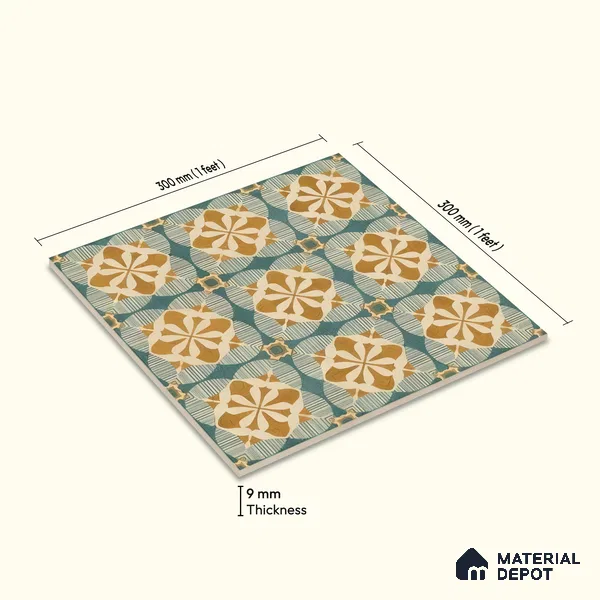 Moroccan Floor & Wall Tile TL 07313 Golden Lattice 1 ft x 1 ft Ceramic Matte Finish - 9 mm | Suitable For Kitchen, Bathroom, Dining Area | Please Expect a Slight Variation of Pattern