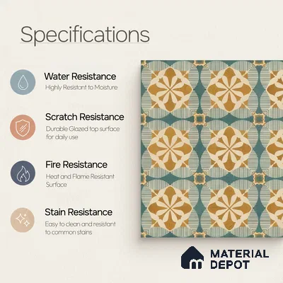 Moroccan Floor & Wall Tile TL 07313 Golden Lattice 1 ft x 1 ft Ceramic Matte Finish - 9 mm | Suitable For Kitchen, Bathroom, Dining Area | Please Expect a Slight Variation of Pattern