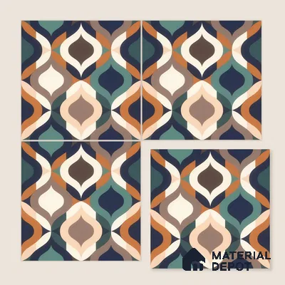 Moroccan Floor & Wall Tile TL 07314 Retro Curve 1 ft x 1 ft Ceramic Matte Finish - 9 mm | Suitable For Kitchen, Bathroom, Dining Area | Please Expect a Slight Variation of Pattern
