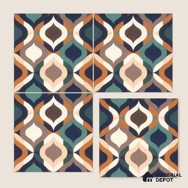 Moroccan Floor & Wall Tile TL 07314 Retro Curve 1 ft x 1 ft Ceramic Matte Finish - 9 mm | Suitable For Kitchen, Bathroom, Dining Area | Please Expect a Slight Variation of Pattern