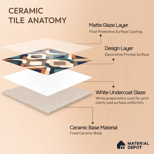 Moroccan Floor & Wall Tile TL 07314 Retro Curve 1 ft x 1 ft Ceramic Matte Finish - 9 mm | Suitable For Kitchen, Bathroom, Dining Area | Please Expect a Slight Variation of Pattern