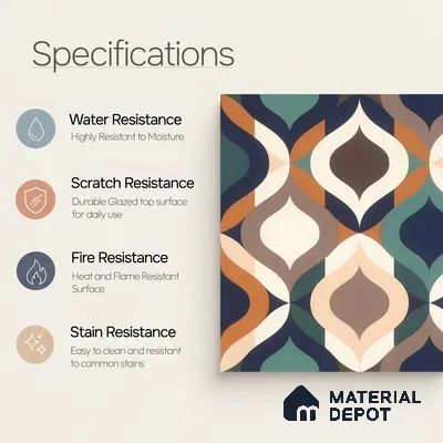 Moroccan Floor & Wall Tile TL 07314 Retro Curve 1 ft x 1 ft Ceramic Matte Finish - 9 mm | Suitable For Kitchen, Bathroom, Dining Area | Please Expect a Slight Variation of Pattern