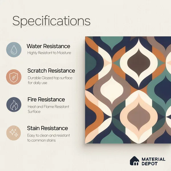 Moroccan Floor & Wall Tile TL 07314 Retro Curve 1 ft x 1 ft Ceramic Matte Finish - 9 mm | Suitable For Kitchen, Bathroom, Dining Area | Please Expect a Slight Variation of Pattern