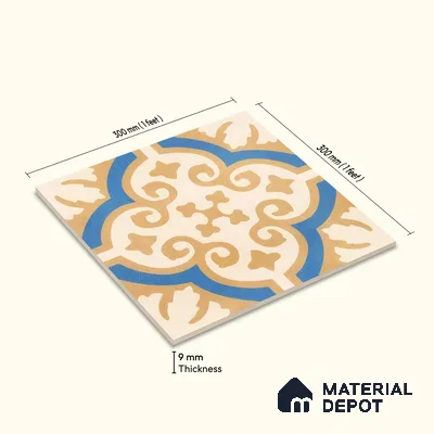 Moroccan Floor & Wall Tile TL 07315 Royal Dune 1 ft x 1 ft Ceramic Matte Finish - 9 mm | Suitable For Kitchen, Bathroom, Dining Area | Please Expect a Slight Variation of Pattern