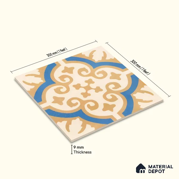 Moroccan Floor & Wall Tile TL 07315 Royal Dune 1 ft x 1 ft Ceramic Matte Finish - 9 mm | Suitable For Kitchen, Bathroom, Dining Area | Please Expect a Slight Variation of Pattern