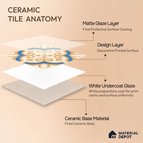 Moroccan Floor & Wall Tile TL 07315 Royal Dune 1 ft x 1 ft Ceramic Matte Finish - 9 mm | Suitable For Kitchen, Bathroom, Dining Area | Please Expect a Slight Variation of Pattern