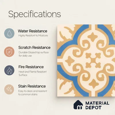 Moroccan Floor & Wall Tile TL 07315 Royal Dune 1 ft x 1 ft Ceramic Matte Finish - 9 mm | Suitable For Kitchen, Bathroom, Dining Area | Please Expect a Slight Variation of Pattern