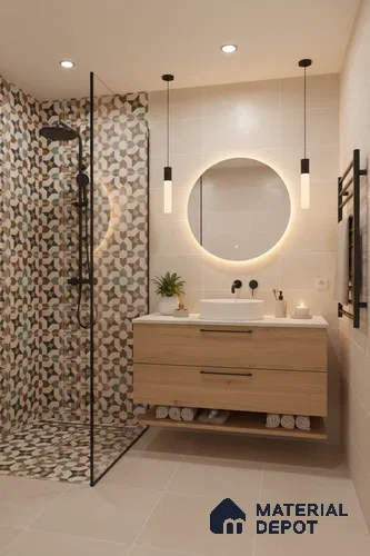 Moroccan Floor & Wall Tile TL 07316 Retro Star 1 ft x 1 ft Ceramic Matte Finish - 9 mm | Suitable For Kitchen, Bathroom, Dining Area | Please Expect a Slight Variation of Pattern
