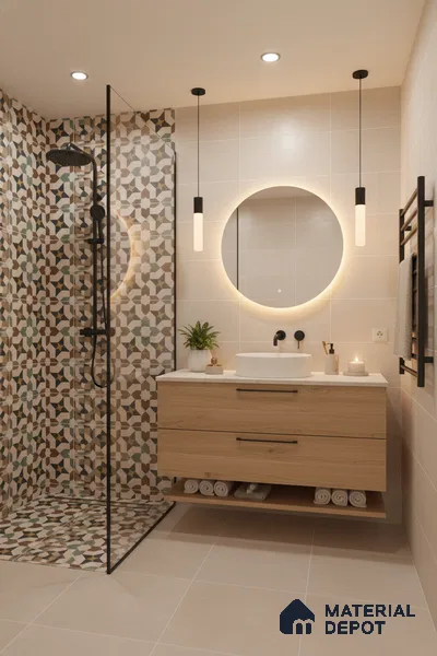 Moroccan Floor & Wall Tile TL 07316 Retro Star 1 ft x 1 ft Ceramic Matte Finish - 9 mm | Suitable For Kitchen, Bathroom, Living Area | Please Expect a Slight Variation of Pattern (Sample)
