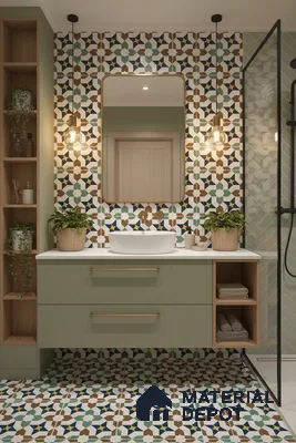 Moroccan Floor & Wall Tile TL 07316 Retro Star 1 ft x 1 ft Ceramic Matte Finish - 9 mm | Suitable For Kitchen, Bathroom, Living Area | Please Expect a Slight Variation of Pattern (Sample)