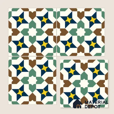 Moroccan Floor & Wall Tile TL 07316 Retro Star 1 ft x 1 ft Ceramic Matte Finish - 9 mm | Suitable For Kitchen, Bathroom, Dining Area | Please Expect a Slight Variation of Pattern