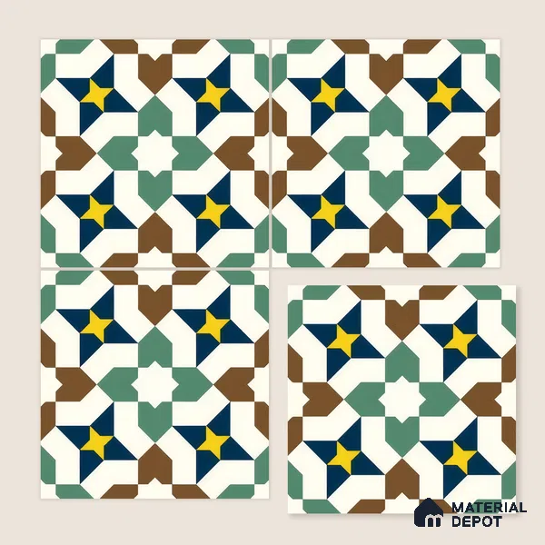 Moroccan Floor & Wall Tile TL 07316 Retro Star 1 ft x 1 ft Ceramic Matte Finish - 9 mm | Suitable For Kitchen, Bathroom, Dining Area | Please Expect a Slight Variation of Pattern