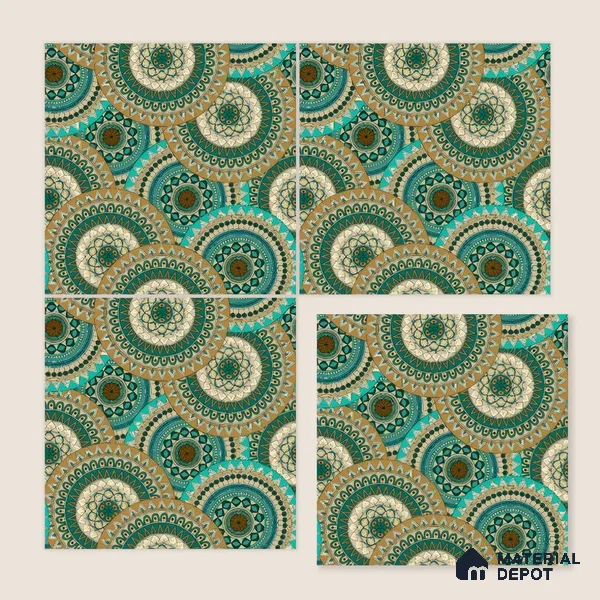 Moroccan Floor & Wall Tile TL 07318 Turquoise Halo 1 ft x 1 ft Ceramic Matte Finish - 9 mm | Suitable For Kitchen, Bathroom, Dining Area | Please Expect a Slight Variation of Pattern