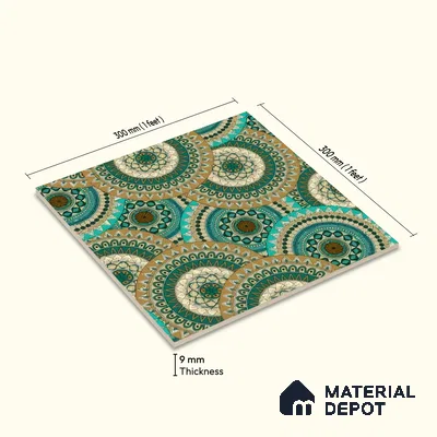 Moroccan Floor & Wall Tile TL 07318 Turquoise Halo 1 ft x 1 ft Ceramic Matte Finish - 9 mm | Suitable For Kitchen, Bathroom, Dining Area | Please Expect a Slight Variation of Pattern