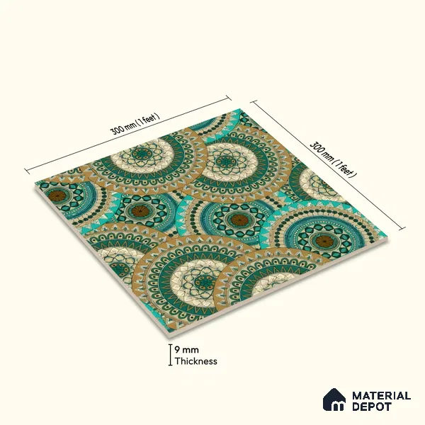 Moroccan Floor & Wall Tile TL 07318 Turquoise Halo 1 ft x 1 ft Ceramic Matte Finish - 9 mm | Suitable For Kitchen, Bathroom, Dining Area | Please Expect a Slight Variation of Pattern