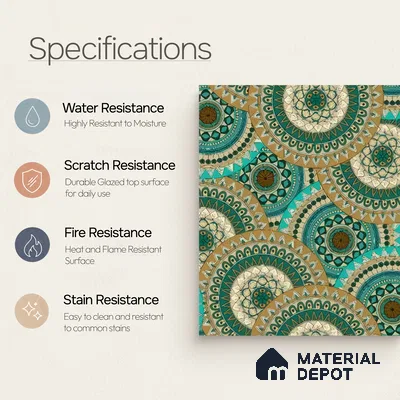 Moroccan Floor & Wall Tile TL 07318 Turquoise Halo 1 ft x 1 ft Ceramic Matte Finish - 9 mm | Suitable For Kitchen, Bathroom, Dining Area | Please Expect a Slight Variation of Pattern