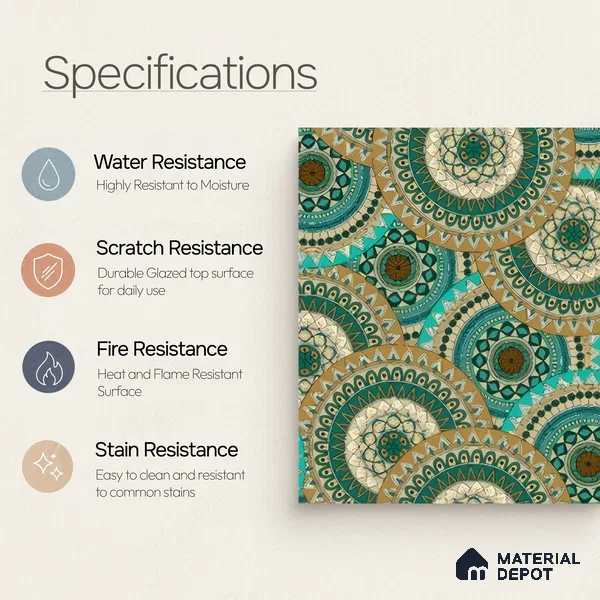 Moroccan Floor & Wall Tile TL 07318 Turquoise Halo 1 ft x 1 ft Ceramic Matte Finish - 9 mm | Suitable For Kitchen, Bathroom, Dining Area | Please Expect a Slight Variation of Pattern