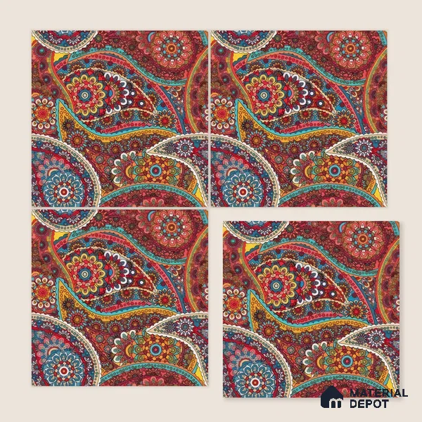 Moroccan Floor & Wall Tile TL 07319 Crimson Bloom 1 ft x 1 ft Ceramic Matte Finish - 9 mm | Suitable For Kitchen, Bathroom, Dining Area | Please Expect a Slight Variation of Pattern