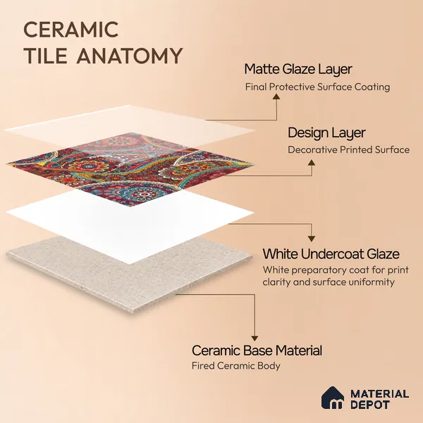 Moroccan Floor & Wall Tile TL 07319 Crimson Bloom 1 ft x 1 ft Ceramic Matte Finish - 9 mm | Suitable For Kitchen, Bathroom, Dining Area | Please Expect a Slight Variation of Pattern