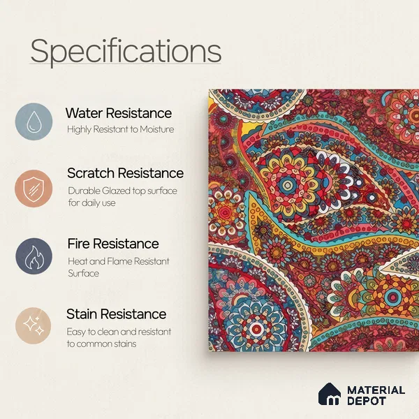 Moroccan Floor & Wall Tile TL 07319 Crimson Bloom 1 ft x 1 ft Ceramic Matte Finish - 9 mm | Suitable For Kitchen, Bathroom, Dining Area | Please Expect a Slight Variation of Pattern