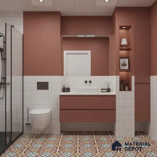 Moroccan Floor & Wall Athangudi Tile TL 07321 Clay Cross 1 ft x 1 ft Ceramic Matte Finish - 9 mm | Suitable For Kitchen, Bathroom, Dining Area | Please Expect a Slight Variation of Pattern