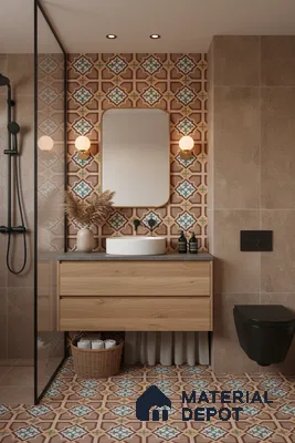 Moroccan Floor & Wall Athangudi Tile TL 07321 Clay Cross 1 ft x 1 ft Ceramic Matte Finish - 9 mm | Suitable For Kitchen, Bathroom, Living Area | Please Expect a Slight Variation of Pattern (Sample)