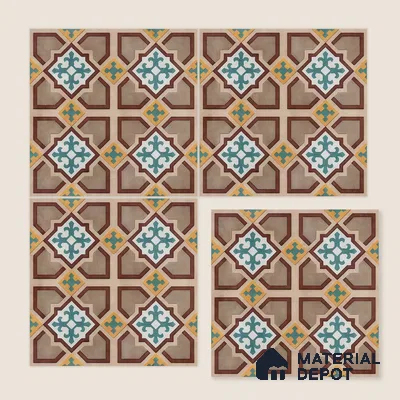 Moroccan Floor & Wall Athangudi Tile TL 07321 Clay Cross 1 ft x 1 ft Ceramic Matte Finish - 9 mm | Suitable For Kitchen, Bathroom, Dining Area | Please Expect a Slight Variation of Pattern