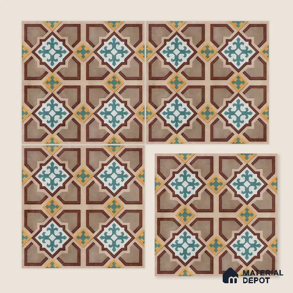 Moroccan Floor & Wall Athangudi Tile TL 07321 Clay Cross 1 ft x 1 ft Ceramic Matte Finish - 9 mm | Suitable For Kitchen, Bathroom, Dining Area | Please Expect a Slight Variation of Pattern