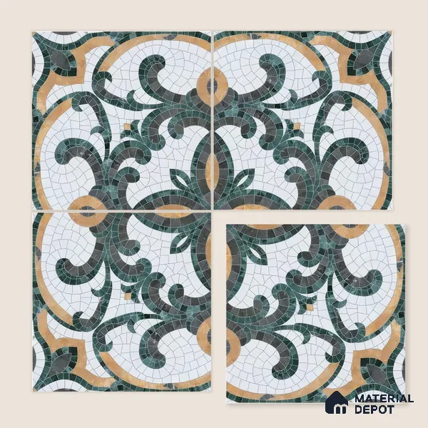 Moroccan Floor & Wall Tile TL 07322 Emerald Arabesque 1 ft x 1 ft Ceramic Matte Finish - 9 mm | Suitable For Kitchen, Bathroom, Dining Area | Please Expect a Slight Variation of Pattern