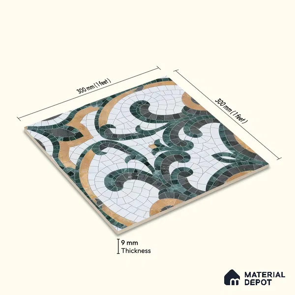 Moroccan Floor & Wall Tile TL 07322 Emerald Arabesque 1 ft x 1 ft Ceramic Matte Finish - 9 mm | Suitable For Kitchen, Bathroom, Dining Area | Please Expect a Slight Variation of Pattern