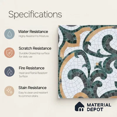 Moroccan Floor & Wall Tile TL 07322 Emerald Arabesque 1 ft x 1 ft Ceramic Matte Finish - 9 mm | Suitable For Kitchen, Bathroom, Dining Area | Please Expect a Slight Variation of Pattern