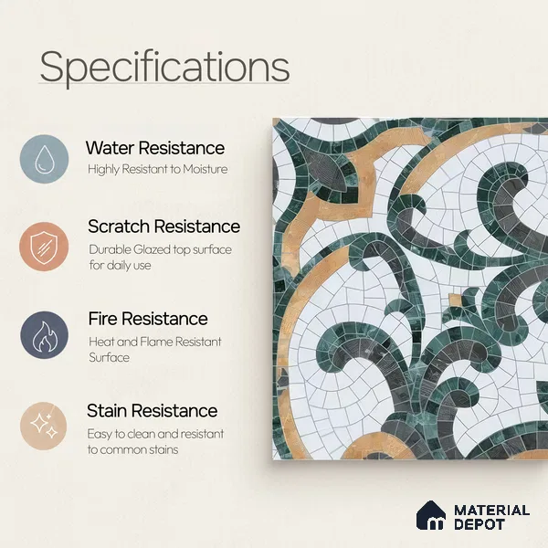 Moroccan Floor & Wall Tile TL 07322 Emerald Arabesque 1 ft x 1 ft Ceramic Matte Finish - 9 mm | Suitable For Kitchen, Bathroom, Dining Area | Please Expect a Slight Variation of Pattern