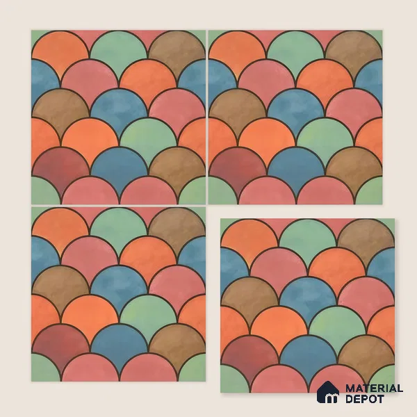 Moroccan Floor & Wall Tile TL 07323 Sunset Scales 1 ft x 1 ft Ceramic Matte Finish - 9 mm | Suitable For Kitchen, Bathroom, Dining Area | Please Expect a Slight Variation of Pattern