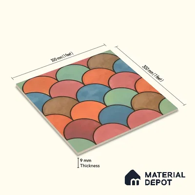 Moroccan Floor & Wall Tile TL 07323 Sunset Scales 1 ft x 1 ft Ceramic Matte Finish - 9 mm | Suitable For Kitchen, Bathroom, Dining Area | Please Expect a Slight Variation of Pattern