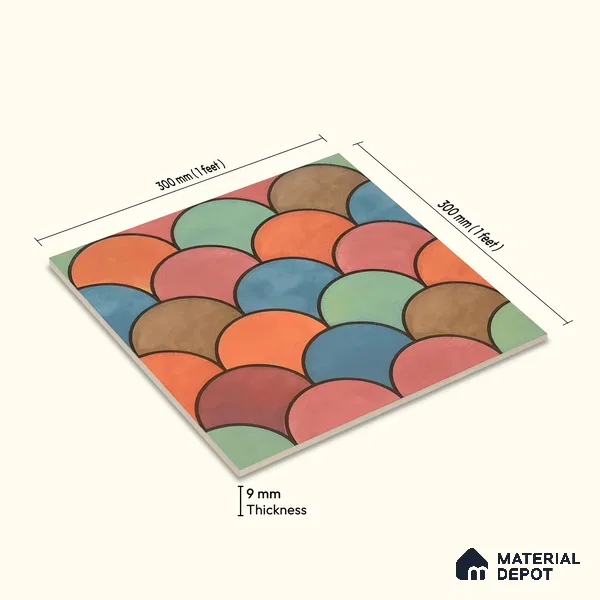 Moroccan Floor & Wall Tile TL 07323 Sunset Scales 1 ft x 1 ft Ceramic Matte Finish - 9 mm | Suitable For Kitchen, Bathroom, Dining Area | Please Expect a Slight Variation of Pattern