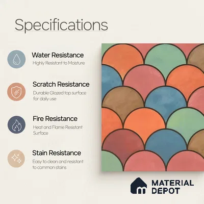 Moroccan Floor & Wall Tile TL 07323 Sunset Scales 1 ft x 1 ft Ceramic Matte Finish - 9 mm | Suitable For Kitchen, Bathroom, Dining Area | Please Expect a Slight Variation of Pattern