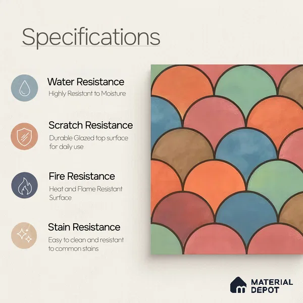 Moroccan Floor & Wall Tile TL 07323 Sunset Scales 1 ft x 1 ft Ceramic Matte Finish - 9 mm | Suitable For Kitchen, Bathroom, Dining Area | Please Expect a Slight Variation of Pattern