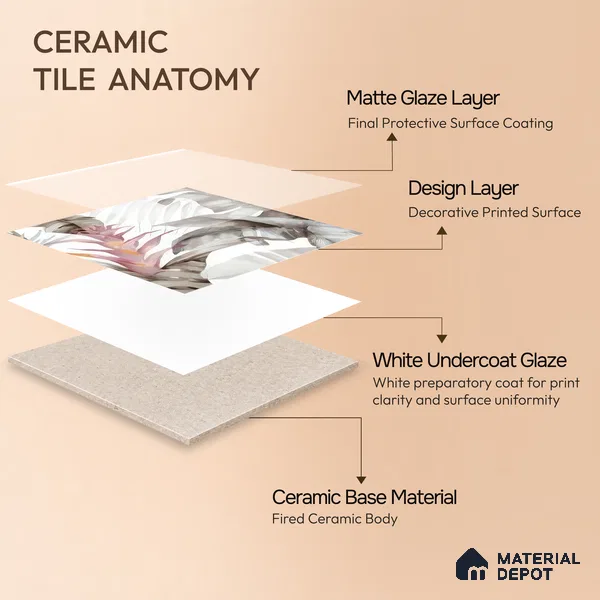 Moroccan Floor & Wall Tile TL 07324 B Muted Bloom 1 ft x 1 ft Ceramic Matte Finish - 9 mm | Suitable For Kitchen, Bathroom, Dining Area | Please Expect a Slight Variation of Pattern