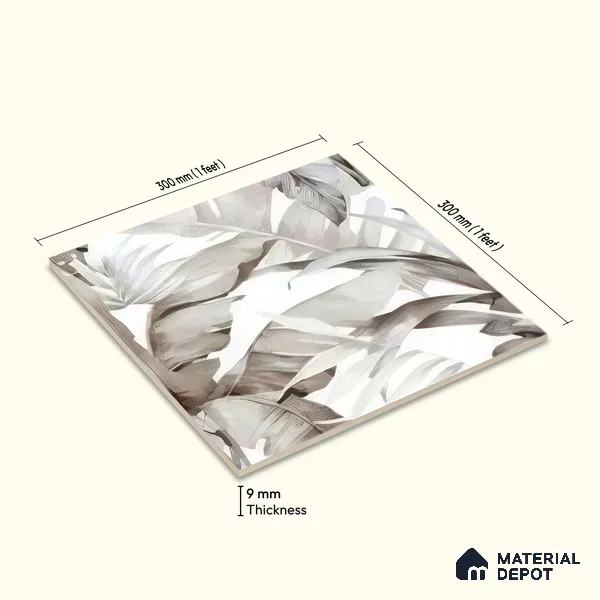 Moroccan Floor & Wall Tile TL 07324 D Ash Flora 1 ft x 1 ft Ceramic Matte Finish - 9 mm | Suitable For Kitchen, Bathroom, Dining Area | Please Expect a Slight Variation of Pattern