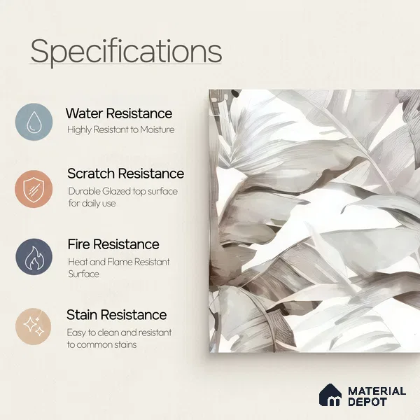 Moroccan Floor & Wall Tile TL 07324 D Ash Flora 1 ft x 1 ft Ceramic Matte Finish - 9 mm | Suitable For Kitchen, Bathroom, Dining Area | Please Expect a Slight Variation of Pattern