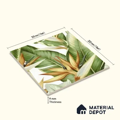 Moroccan Floor & Wall Tile TL 07325 Paradise Leaf 1 ft x 1 ft Ceramic Matte Finish - 9 mm | Suitable For Kitchen, Bathroom, Dining Area | Please Expect a Slight Variation of Pattern