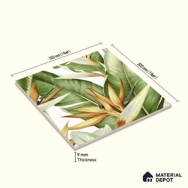 Moroccan Floor & Wall Tile TL 07325 Paradise Leaf 1 ft x 1 ft Ceramic Matte Finish - 9 mm | Suitable For Kitchen, Bathroom, Dining Area | Please Expect a Slight Variation of Pattern