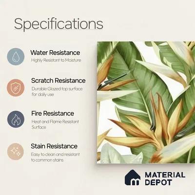 Moroccan Floor & Wall Tile TL 07325 Paradise Leaf 1 ft x 1 ft Ceramic Matte Finish - 9 mm | Suitable For Kitchen, Bathroom, Dining Area | Please Expect a Slight Variation of Pattern