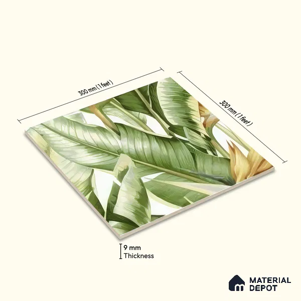 Moroccan Floor & Wall Tile TL 07325 C Jungle Flair 1 ft x 1 ft Ceramic Matte Finish - 9 mm | Suitable For Kitchen, Bathroom, Dining Area | Please Expect a Slight Variation of Pattern
