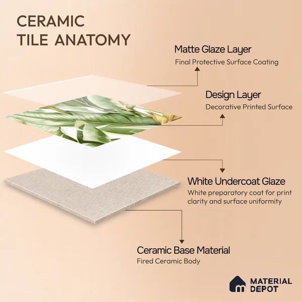 Moroccan Floor & Wall Tile TL 07325 C Jungle Flair 1 ft x 1 ft Ceramic Matte Finish - 9 mm | Suitable For Kitchen, Bathroom, Dining Area | Please Expect a Slight Variation of Pattern