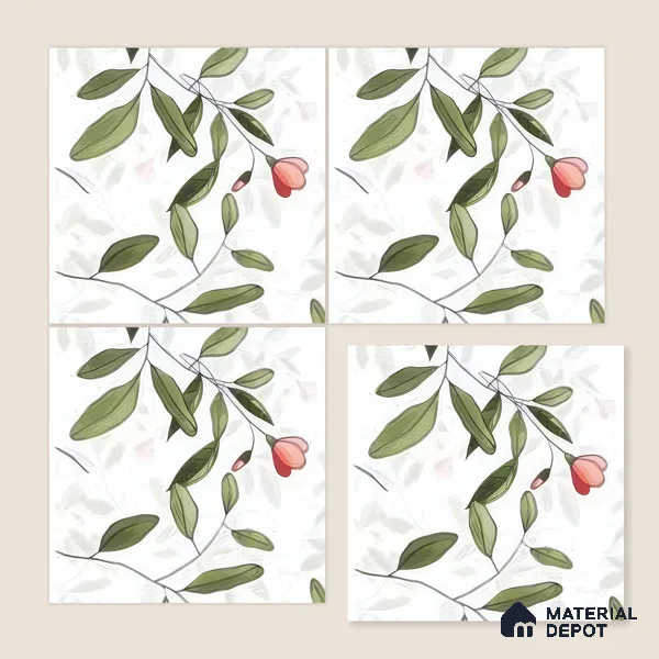 Moroccan Floor & Wall Tile TL 07326 B Spring Stem 1 ft x 1 ft Ceramic Matte Finish - 9 mm | Suitable For Kitchen, Bathroom, Dining Area | Please Expect a Slight Variation of Pattern