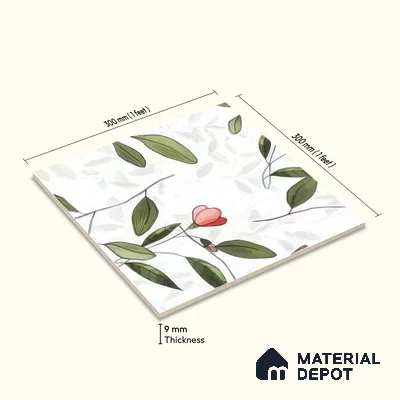 Moroccan Floor & Wall Tile TL 07326 B Spring Stem 1 ft x 1 ft Ceramic Matte Finish - 9 mm | Suitable For Kitchen, Bathroom, Dining Area | Please Expect a Slight Variation of Pattern